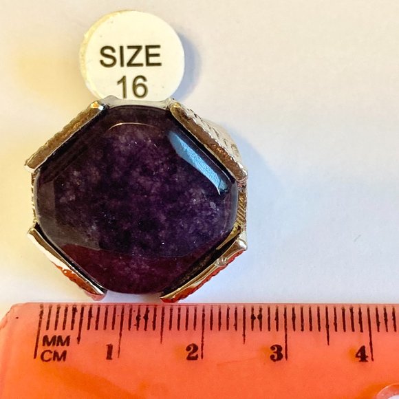 Vintage Purple Amethyst Cocktail Ring Chunky Hexagon Stone Silver Plated 5 6 - Picture 10 of 11
